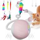 Cat Toy, Interactive Cat Toys for Indoor Cats, DIY 5 in 1 Automatic Moving Cat Ball Toys/Puppies Toys with LED Rainbow Lights, Two Speeds Smart Cat Toys,USB Rechargeable (Pink)