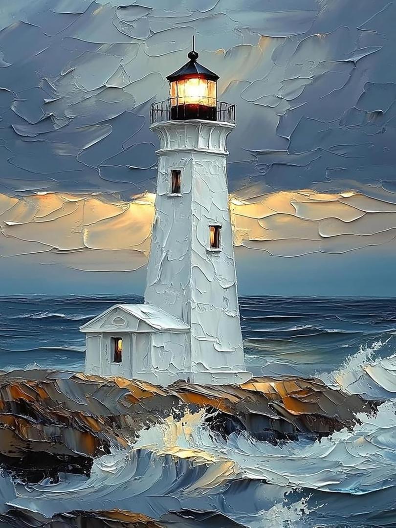 Mosaflare Paint by Numbers for Adults Beginner, Lighthouse Adult Paint by Number Kits on Canvas, DIY Acrylic Oil Easy Painting by Numbers for Home Wall Decor 12X16 inch (Without Frame)