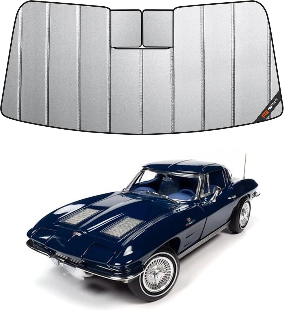 Pigenius Windshield Sunshade for Chevy Corvette Coupe 1963-1967, Premium Grey Leather Finish
