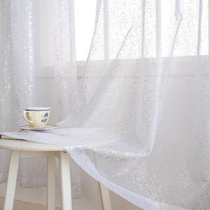 Foil White Sheer Curtains for Living Room 84 Inches Long 2 Panels Set, Modern Silver Printing Shiny Privacy Window Curtains, Light Filtering Sheer White Curtains for Bedroom, 54X84Dt