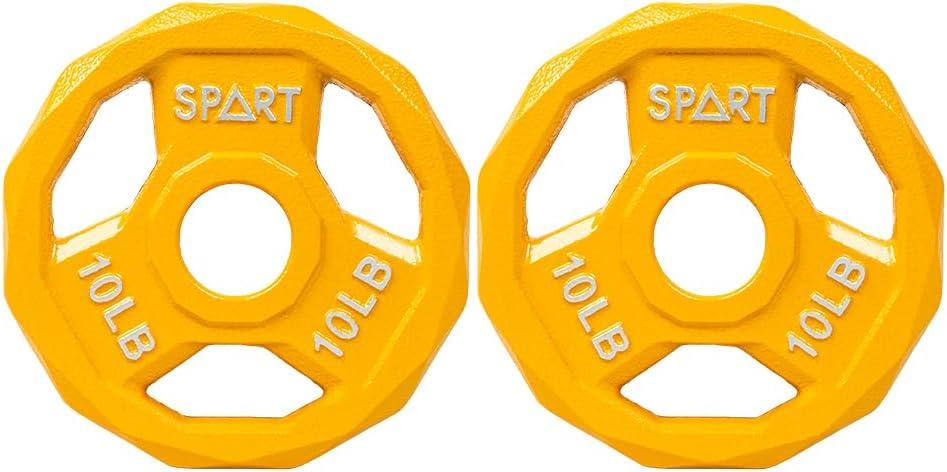 SPART Color Coded Weight Plate 2-Inch Cast Iron Tri-Grip Plate for Barbell,Solid Cast Iron Olympic Weight Plates for Strength Training, Weightlifting, Crossfit, 2.5/5/10/15/25/35/45LB, Single/Pair/Set (10LB-PAIR)