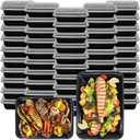 Klex 32 Oz, 50 Sets Meal Prep Containers with Airtight Lids, BPA Free, Reusable Plastic Food Container, 32 oz, Rectangular, Black/Clear, 50 Sets