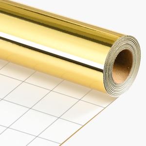 Merture Gold Wrapping Paper Roll - 17 In X 32.8 Ft(46.5 sq.ft.) Metallic Gold Solid Color Gift Wrap with Grid Cutting Lines for Christmas, Wedding, Birthday, Valentines Day, Mothers Day, Baby Shower