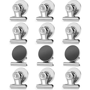 Grtard 12Pack Magnetic Clips Heavy Duty, Magnet Clips for Fridge, Refrigerator Magnets with Clips, No-Scratch Strong Magnetic Clips Display Paper Fasteners on Home& Office& Teaching (White)