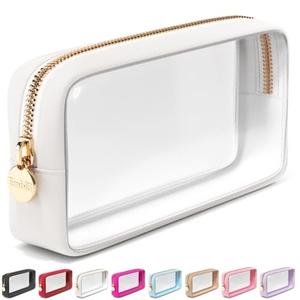 Clear Makeup Bag Zipper Pouch, Transparent Cosmetic Case Organizer, TSA Approved Travel Toiletry Case, Travel Accessories Essentials Makeup Tote for Women, Small Cute Make up Bag for Purse - White
