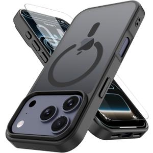6 x PinLiSheng Magnetic for iPhone 17 Pro Max Case with 1 Screen Protector [Mil-Grade Drop Protection] [Compatible with Magsafe] Shockproof Slim Translucent Matte Protective Phone Case, Black