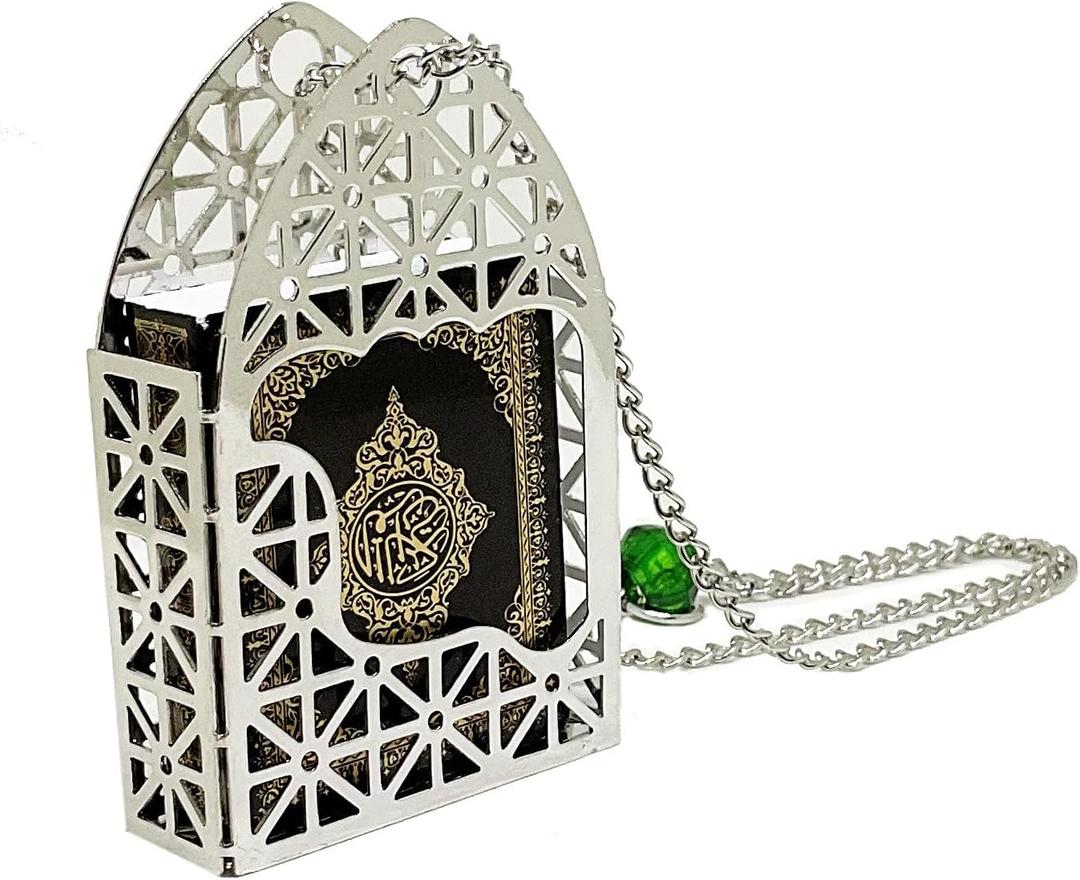 Islam Car Rear Mirror Mini Hangers - Islamic Ornament Al-Quran Ramadan Eid Muslim Car Dcor Hanging Charm Decor Interior Accessories (Silver - Black)