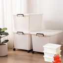 3 Extra Large Storage Bin with 4 Quiet 360 Swivel Casters - 55cm Heavy Duty Organizer with Snap-On Lid, Dust-Proof Moisture-Proof, Stackable Design for Living Room, Bedroom, Study