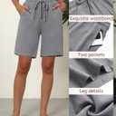 Ficerd 2 Pack Women's Linen Shorts Casual Drawstring Bermuda Summer Wide Leg Knee Length Shorts with Pockets (Black, S)