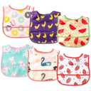 6Pcs Baby Feeding Bibs with Crumb Catcher Pocket Adjustable Waterproof Sleeveless Teething Bib Set Toddler Infant Keepsake Gift for Baby Shower, 6-24 Months (Pink)
