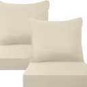 PatioGlow Outdoor Seat Cushion Set, 22" x 22" x 3.5", Set of 2, Water-Resistant & Fadeness Patio Furniture Cushions with Removable Cover & Ties, Thick Deep Seating Pads for Outside Sofa Couch, Khaki