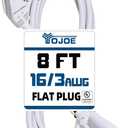 YOJOE Flat Plug Indoor Extension Cord 8 ft, 3 Prong 13A Power Cord, 16 Gauge Heavy Duty White Extension Cord for Garage, Garden and Home, 16/3 SJTW, UL Listed