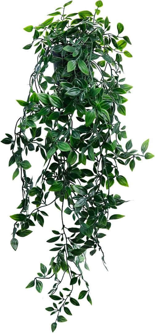 Artificial Hanging Plants for Shelf, Fake Potted Greenery 1-Pack Faux Mandala Vines in Black Pot, Dcor for Office Living Room Bathroom Indoor Outdoor