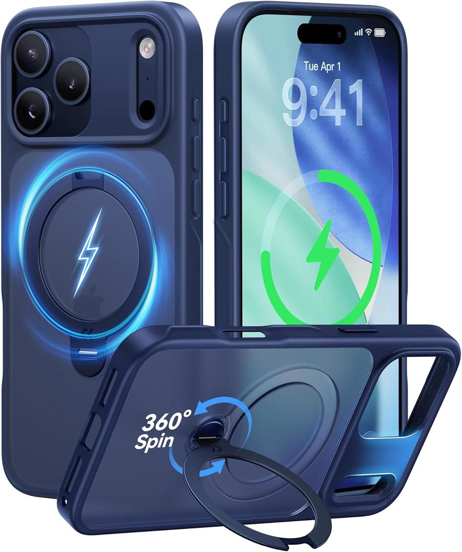 Official Blue for iPhone 17 Pro Max Case with 360 Spin Magnetic Stand [Camera Protection] [18FT Military Grade Protection] [Fit for MagSafe] Shockproof Ring Grip Matte 6.9 Inch