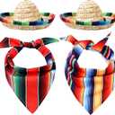 4 Pcs Cinco de Mayo Dog Bandana Cinco de Mayo Fiesta Fabric and Straw Sombrero Headbands Triangle Dog Sombrero Hat for Small Medium Pets Puppies Outdoor Colorful Serape Mexican Dog Gift Kids