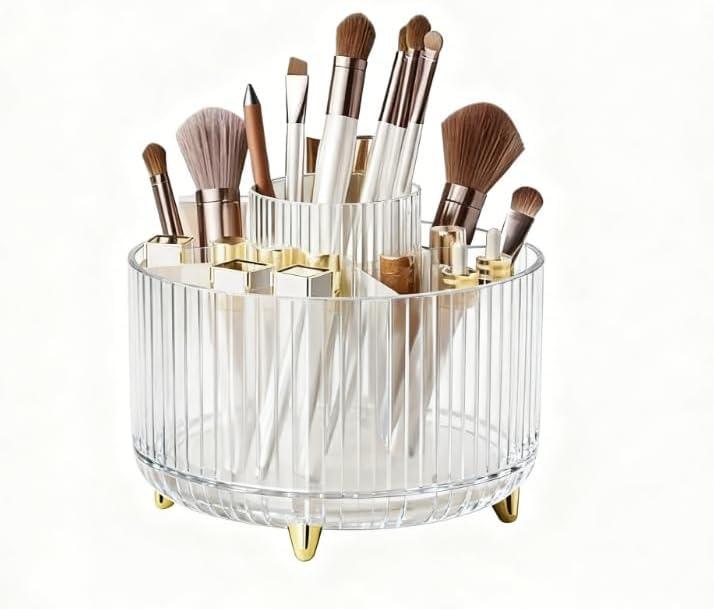 360 Degree Rotating Desktop Organizer,Makeup Brushes,Pencils,Desktop Stationery Storage Rotating Rack,Premium Plastic Organizer For Office,School And Home (Transparent color)