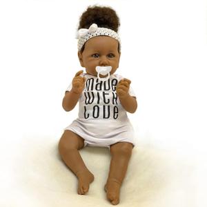 Wamdoll 20 Inch Realistic Black Reborn Baby Doll Soft Weighted Body African American Newborn Girl Doll Birthday Gift Set That Look Real and Feel Real (White)