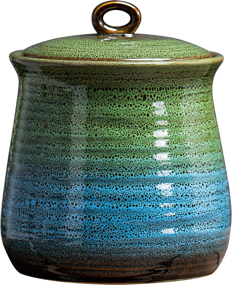 40 OZ Cookie Jar,Dog Treat Jar, Kitchen Canisters for Countertop for Food Storage Coffee, Tea,Flour, Beans, Spices, Nuts and More Ceramic Jar with Lid (Green and Blue)