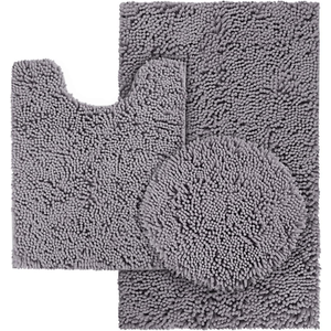 Eanpet Bathroom Rugs Sets 3Piece Bath Mat Solid Bath Rug Floor Mats Washable Shower Rug with U-Shaped Contour Rug Toilet Lid Cover