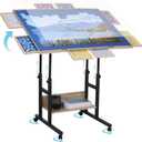 FUNTOK 2000 Piece Jigsaw Puzzle Table with Legs for Adults, Portable Wooden Puzzle Tables with Wheels, Drawers, Adjustable Height with Scales, 5-Tilting-Angle, Transparent Cover, Non-Slip Felt Surface