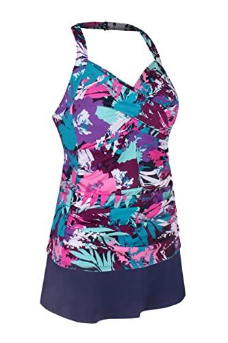 JINXUEER Women’s Plus Size Swimwear Floral Tankini Set Ruched Modest Two Piece Skirt Swimsuit (Colorleaf, 20)