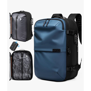 AirVault Vacuum Seal Travel Backpack 60L - Expandable Air Compression Vacuum System, Water-Resistant, Carry-On with TSA Lock Fits 19" Laptop (Blue)