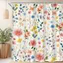 Extra Long Cute Floral Shower Curtain for Bathroom Decor 72Wx84H Vintage Boho Colorful Wildflower Flower Leaves Plant Botanical Art Printed Fabric Polyester Waterproof 12 Pack Plastic Hooks