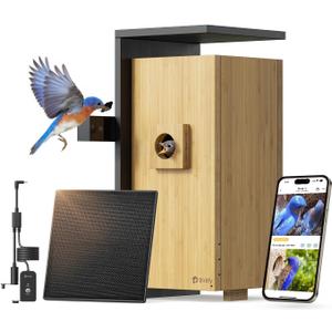 Birdfy Smart Bird House with Cameras 2025 New Version,1080P Dual-Cam, Remote Control,Solar Powered, AI Identify, Wireless Outdoor Watch Bluebird Cardinal Nesting Story in Realtime, DIY Gift (Bamboo)
