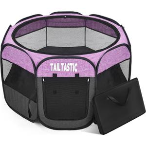 Portable Pet Playpen for Small Dogs & Cats, Foldable Puppy Safety Pen with Removable Zipper Top, Breathable Mesh Dog Delivery Room, Indoor Isolation Cage for Kittens/Rabbits (Purple, Small)