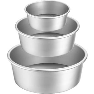 Lawei Round Cake Pan Set of 3 (4/6/8 Inch), Aluminum Baking Pans with Removable Bottom for Even Heating, Nonstick Tier Cake Tins for Cakes, Weddings, Birthdays, Holidays and Home Bakers