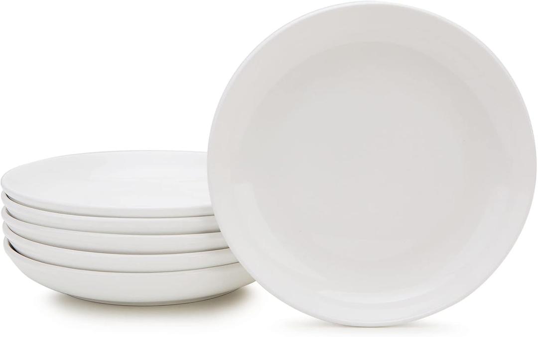 Kitchenexus White Pasta Bowls 30oz, Set of 6 Large Salad Serving Bowls, Ceramic Soup Bowls, Shallow Soup Bowls, Porcelain Salad Pasta Dishes, Microwave and Dishwasher Safe