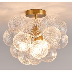 Chandelier 4 Lights Bubble Pendant Light (Clear Balls Flush Mount)
