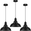 3PCS Pendant Lighting, Vintage Industrial Fixtures, Black Metal Chandelier Lights, Ceiling Lamp for Kitchen Home Island Dining Room Bedroom, 11.4 inches