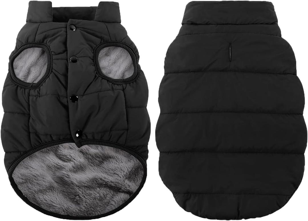 ASENKU Windproof Dog Winter Coat Waterproof Fleece Jacket Cold Weather Pet Apparel for Dogs (Black, S)
