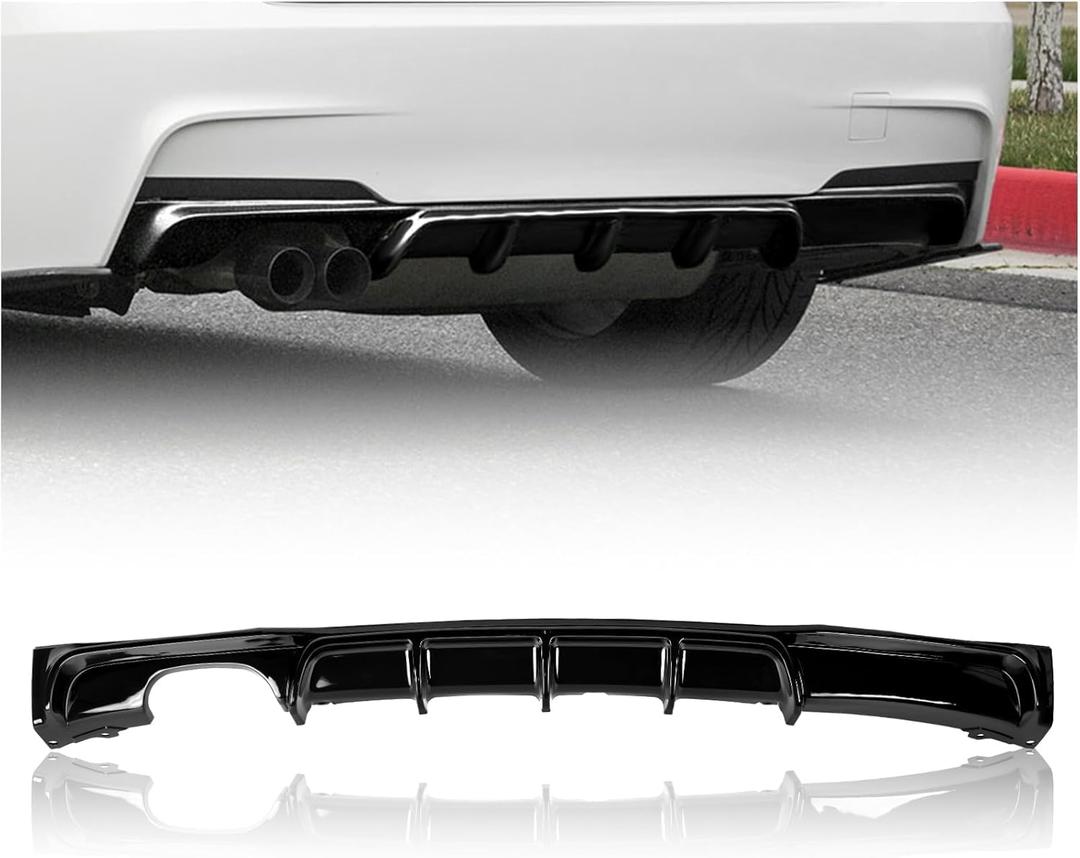 Rear Bumper Diffuser Lower Lip Spoiler for 2012-2018 BMW 3 Series F30 F31 F35 328i 330i MT MP M-Sport, Single Exhaust Two Outlet, Glossy Black ﻿