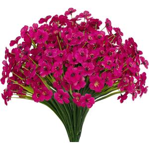 15 Bundles Artificial Flowers UV Resistant Outdoor Plants No Fade Faux Plastic Shrubs Fake Silk Flowers Window Box Garden Porch Home Decoration(Fuchsia)