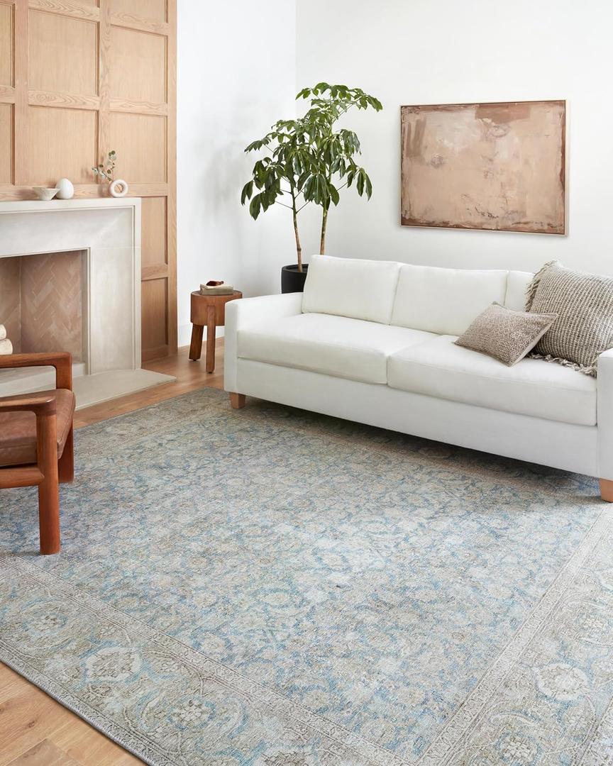 Loloi Wynter Collection WYN-10 Ocean/Silver 2'-3" x 3'-9" Accent Rug, .13" Thick, Area Rug, Soft, Durable, Printed, Vintage Inspired, Low Pile, Non-Shedding, Easy Clean, Living Room Rug
