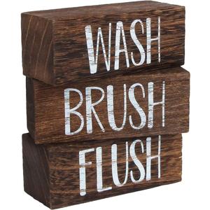 J JACKCUBE DESIGN Wash Brush Flush Bathroom Signs, Funny Farmhouse Classic Rustic Wooden Sign Box- Bath Home Vintage Decor Sign Art with Sayings- MK1066A