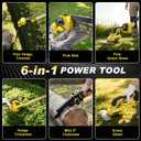 6-IN-1 Cordless Pole Saw & Pole Hedge Trimmer Combo Kit, Dual 4.0Ah Batteries, 8" Brushless Chainsaw, 16" Electric Hedge Trimmer, 6" Grass Shears, 14.92Ft Long Reach, Bush Trimmer for Tree Shrubs