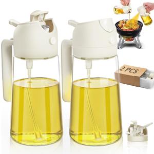 2Pcs Glass Oil Sprayer for Cooking 16oz/470ml, Kitchen Gadget for Air Fryer, Salad, BBQ, FryingWhite (White 2Pcs)