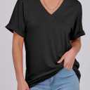 ANRABESS Womens T Shirts Short Sleeve V Neck Shirts Summer Loose Fit Dressy Tops Business Casual Blouses 2026 Basic Tees (Black, L)