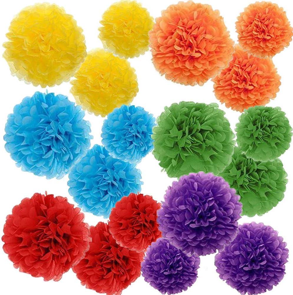 Gavoyeat Paper Pom Poms Color Tissue Flowers Birthday Celebration Wedding Party Halloween Christmas Outdoor Decoration,18 pcs of 10 12 14 Inch