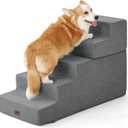 Made4Pets Dog Stairs for High Bed, Extra Wide Pet Stairs for Bed Couch Sofa, 35D Foam Pet Steps for Small Dogs and Cats, Non-Slip Bottom Dog Steps, Grey, 5 Steps