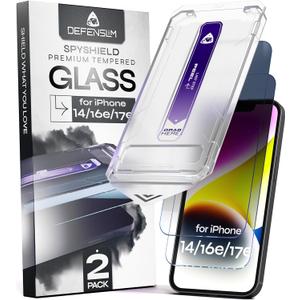 Defenslim for iPhone 14 / 16e / 17e Privacy Screen Protector (2Pack), Easy Auto-Dust & Align Install Kit, 6.1" Tempered Glass, 9H Hardness, Privacy Protection, Case Friendly, SpyShield