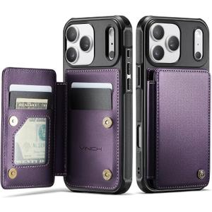 Vinich for iPhone 17 Pro Max Wallet Case with Card Holder, RFID Blocking Credit Slots Kickstand Shockproof Phone Cover Fit for iPhone 17 Pro Max 6.9" Purple