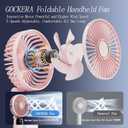 GOCKERA Portable Fan, 4200mAh Battery Operated Fan, 5 Speeds&Digital Display, Makeup Fans for Women with Base, 180Foldable 3in1 Handheld/Neck/Desk Fan for Outdoor Indoor,Ultra Quiet (Pink)