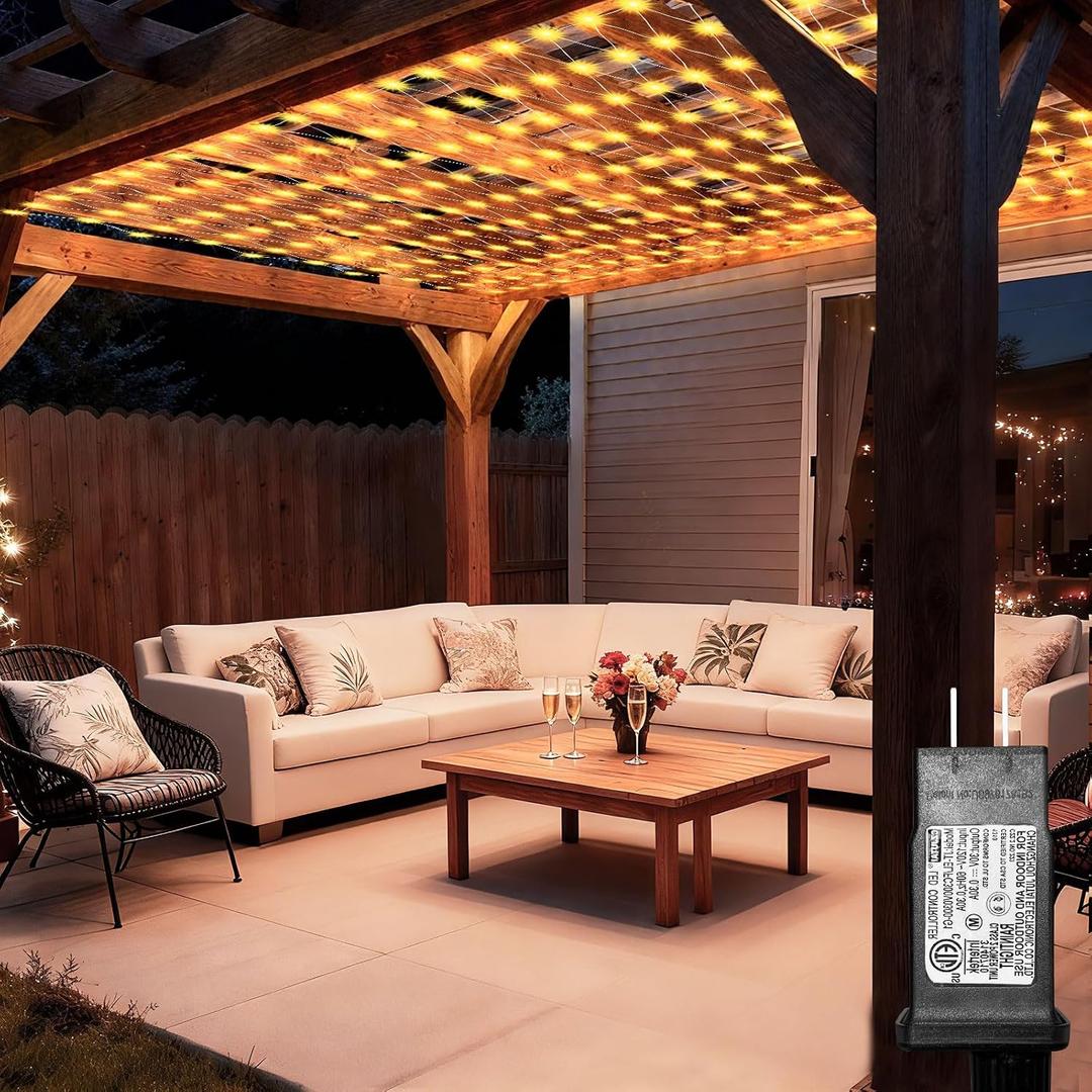 Lovelite 10ft x 10ft Net Lights, 280LED Gazebo Lights Outdoor 8 Modes Timer, Waterproof Connectable Christmas Light Clear Wire Large Size for Bushes Patio Pergolas Garden Holiday Party - Warm White