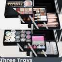 Hododou Rolling Makeup Case Cosmetic Travel Trolley Storage Sliding Drawer 4 Tray Makeup Travel Case with Wheels Salon Barber Case Traveling Cart Trunk for Cosmetologist Nail Tech Hairstylist (EXP 08/20/26)
