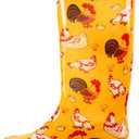 HSYAAMOO Women’s Tall Rain Boots, Waterproof PVC Garden Boots for Women, Non-Slip Floral Rain Shoes with Standard Calf Fit, Pull-On Handle – Orange Chicken Print, Size 7 Women