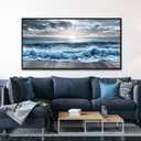 ERQINHUA Large Wall Decor For Bedroom Wall Art For Living Room Office Decor Blue Beach Sea Wave Paintings Sunrise Ocean Seascape Wall Pictures Canvas Artwork Modern Home Decor Black Frame 30x60 In
